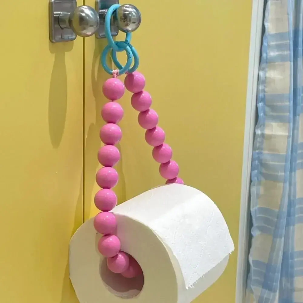 Dopamine Hanging Beaded Tissue Holder Wall Mount Non Punching Toilet Paper Roll Bracket Decoration Multifunctional