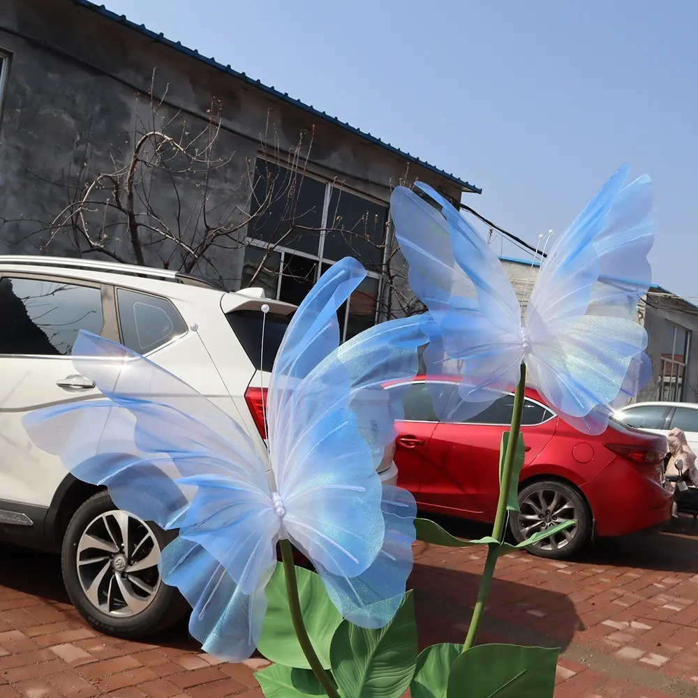 50/65cm Artificial Butterfly Outdoor Gradient Color Fake Butterfly Giant Gauze 3D Silk Yarn Butterfly Wedding Party Decoration
