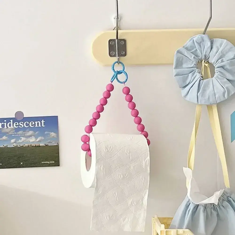 Dopamine Hanging Beaded Tissue Holder Wall Mount Non Punching Toilet Paper Roll Bracket Decoration Multifunctional