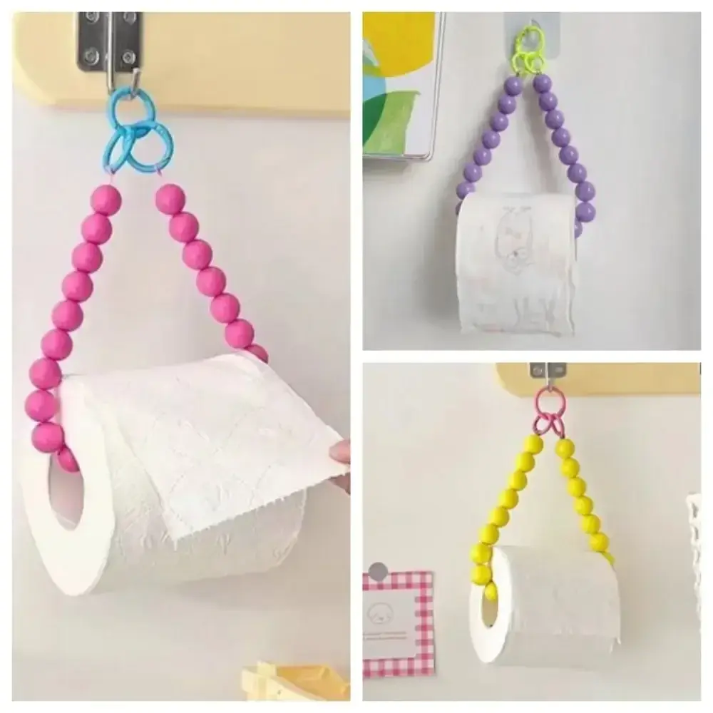 Dopamine Hanging Beaded Tissue Holder Wall Mount Non Punching Toilet Paper Roll Bracket Decoration Multifunctional