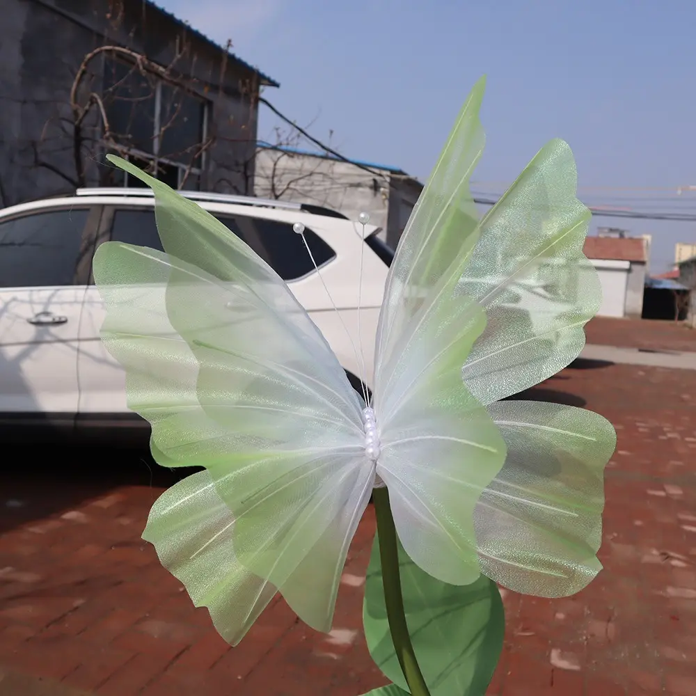 50/65cm Artificial Butterfly Outdoor Gradient Color Fake Butterfly Giant Gauze 3D Silk Yarn Butterfly Wedding Party Decoration