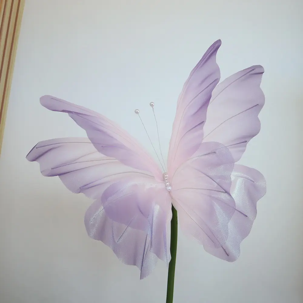 50/65cm Artificial Butterfly Outdoor Gradient Color Fake Butterfly Giant Gauze 3D Silk Yarn Butterfly Wedding Party Decoration