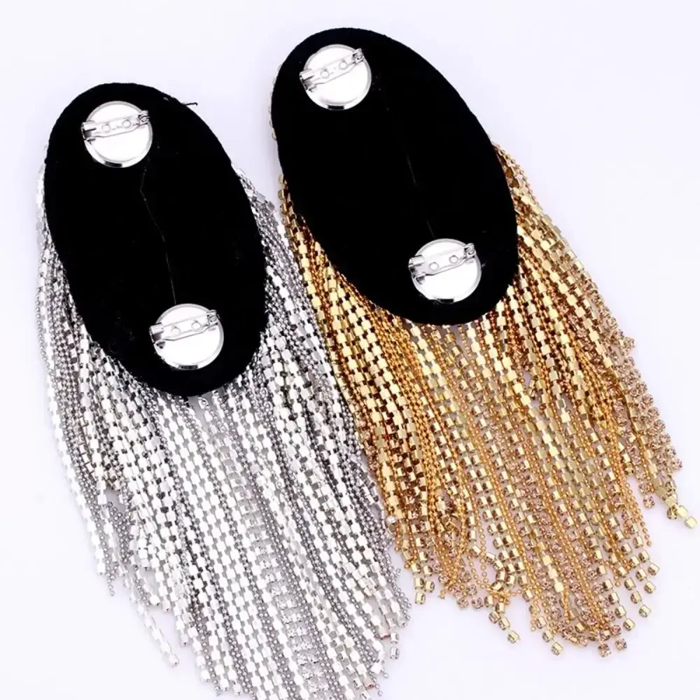 New Rhinestone Shoulder Tassel Epaulet Long Chain Detachable Shoulder Epaulettes Gold Badge Jewelry
