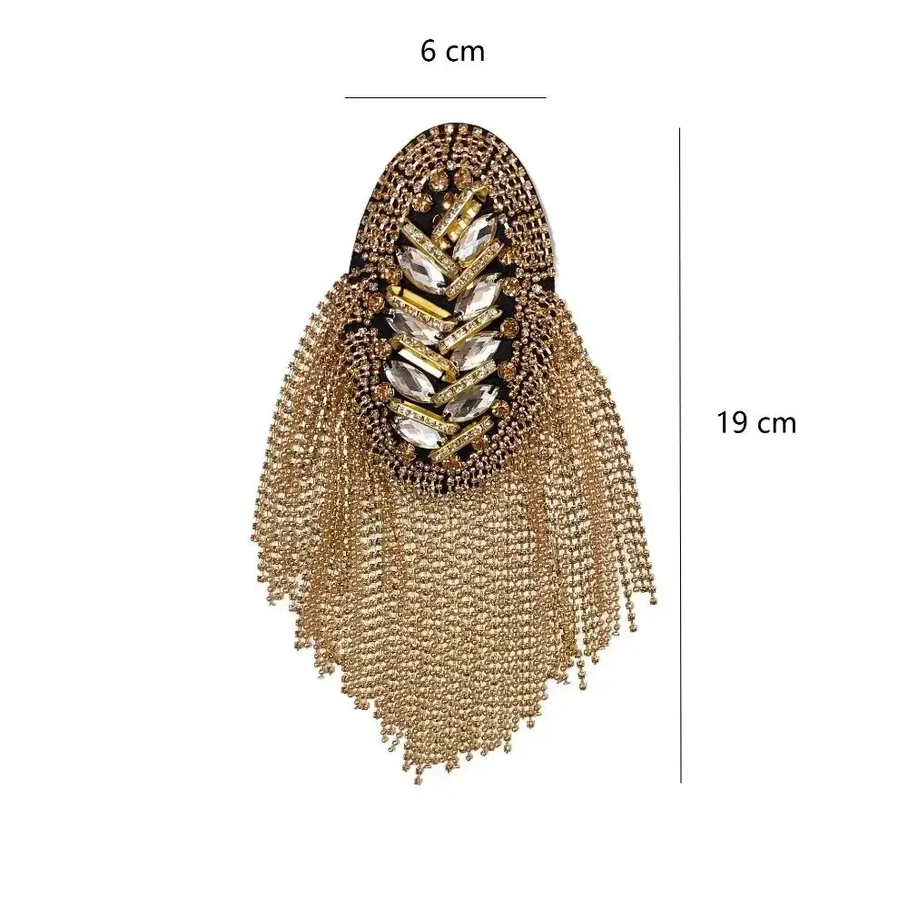 New Rhinestone Shoulder Tassel Epaulet Long Chain Detachable Shoulder Epaulettes Gold Badge Jewelry