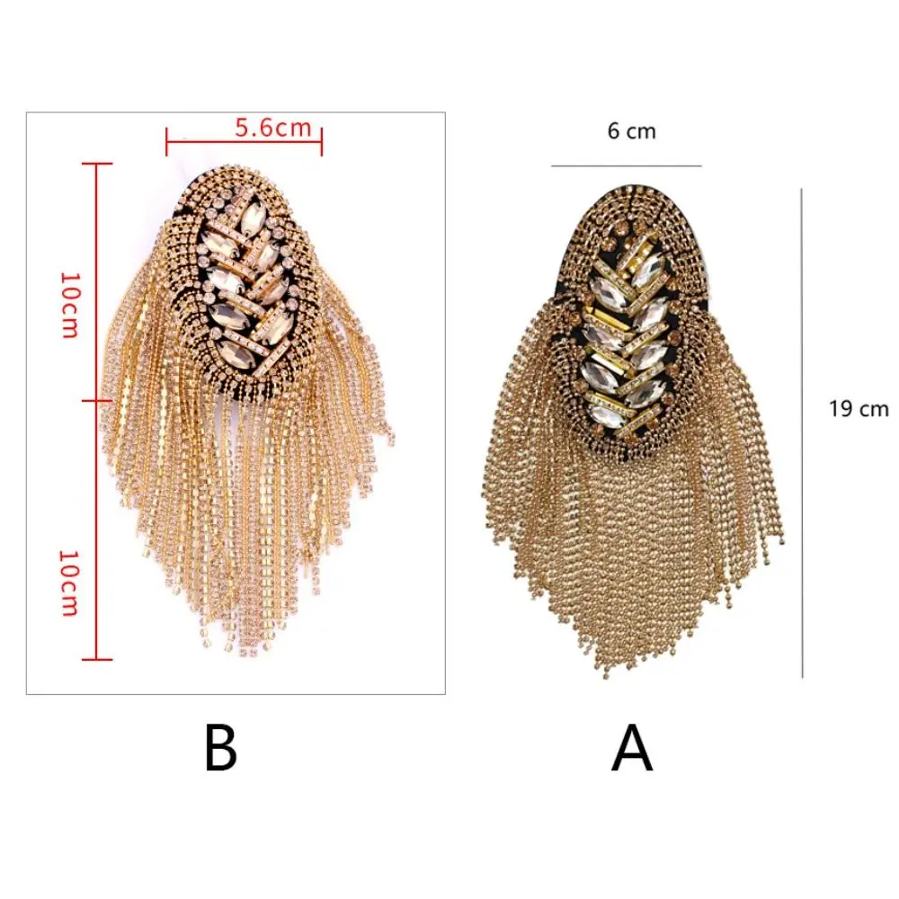 New Rhinestone Shoulder Tassel Epaulet Long Chain Detachable Shoulder Epaulettes Gold Badge Jewelry