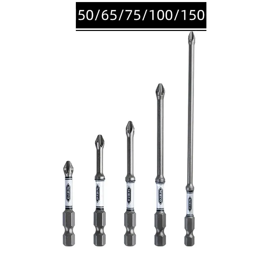 5Pcs/Set PH2 6.35mm D2 Impact Phillips Screwdriver Bit Impact Resistant Wear-resistant Cross Driver Drill Bit Hex Shank