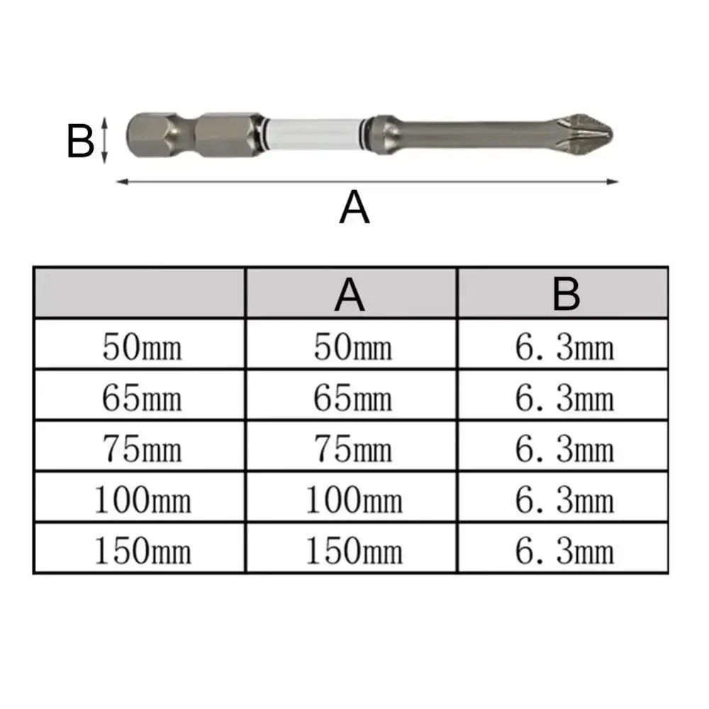 5Pcs/Set PH2 6.35mm D2 Impact Phillips Screwdriver Bit Impact Resistant Wear-resistant Cross Driver Drill Bit Hex Shank