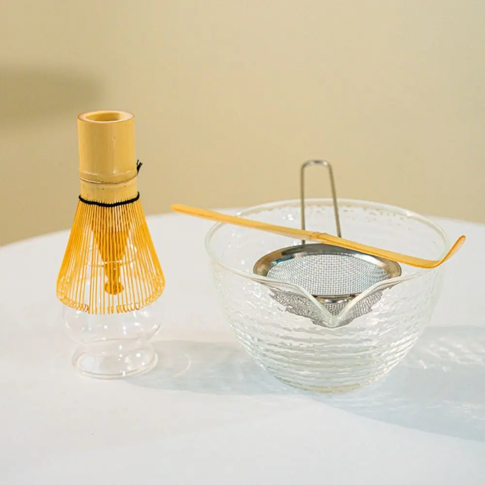 New Glass Matcha Bowl with Pouring Spout Reusable Japanese Tea Set Textured Matcha Whisk Set Tea Lovers