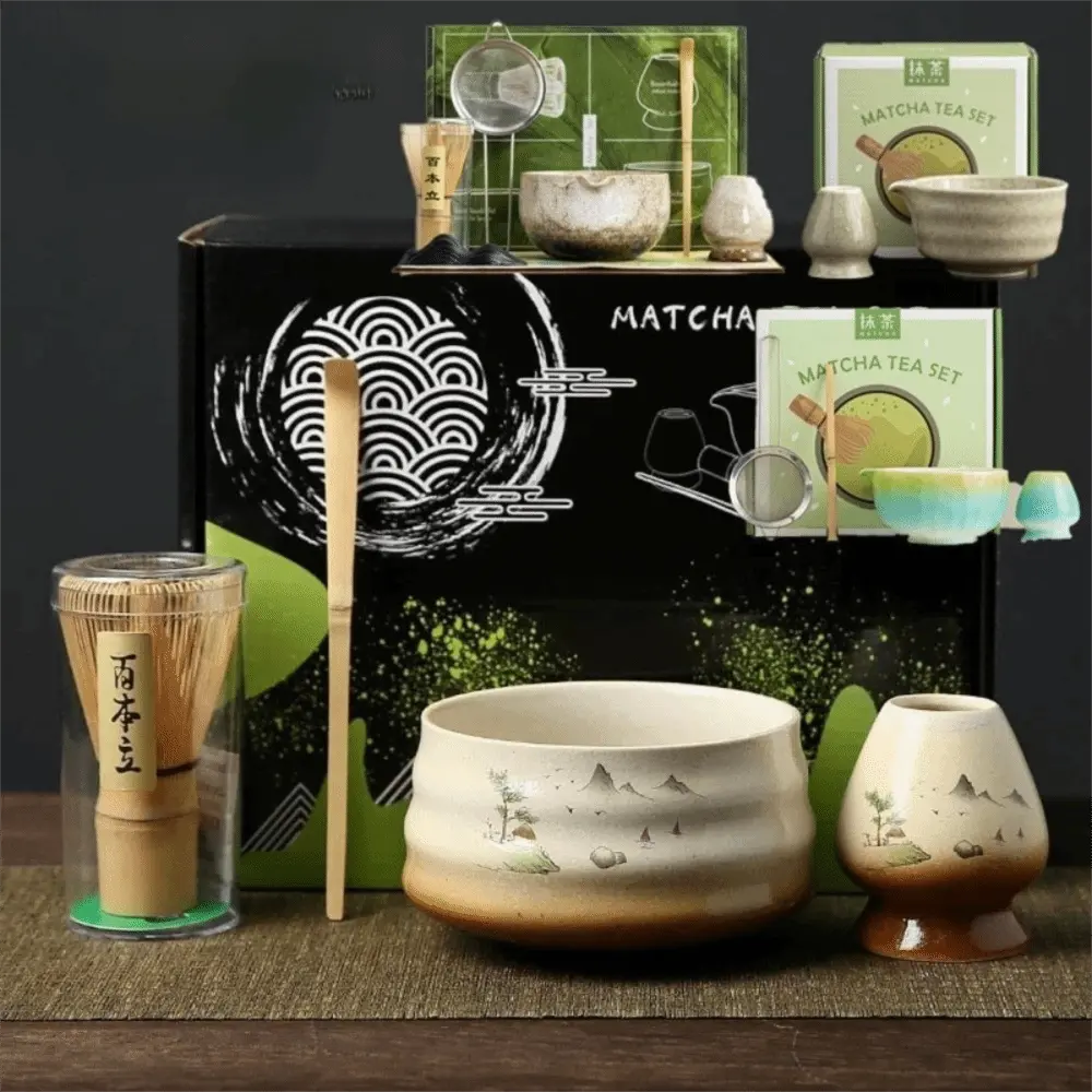 Tea Sticks Japanese Matcha Tea Set Matcha Spoon Tea-Making Tools Matcha Brush Match Bowl Bamboo Ceramic Matcha Whisk Set