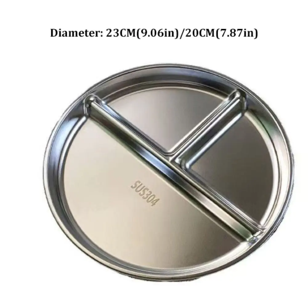 304 Stainless Steel Portion Control Plates 9" inch Round Divided Plates for Adults Kids Reusable Food Trays Salad Barbecue Plate