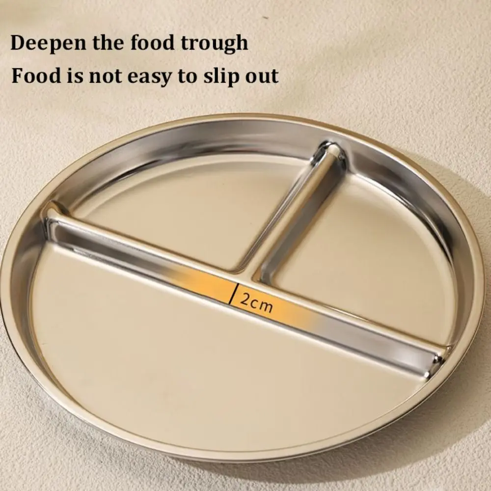 304 Stainless Steel Portion Control Plates 9" inch Round Divided Plates for Adults Kids Reusable Food Trays Salad Barbecue Plate