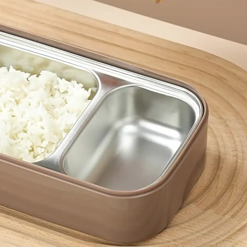 Portable 1400ml Lunch Box Interlayer Insulated Food Storage Box Divided Stainless Steel Microwave Oven Bento Box School