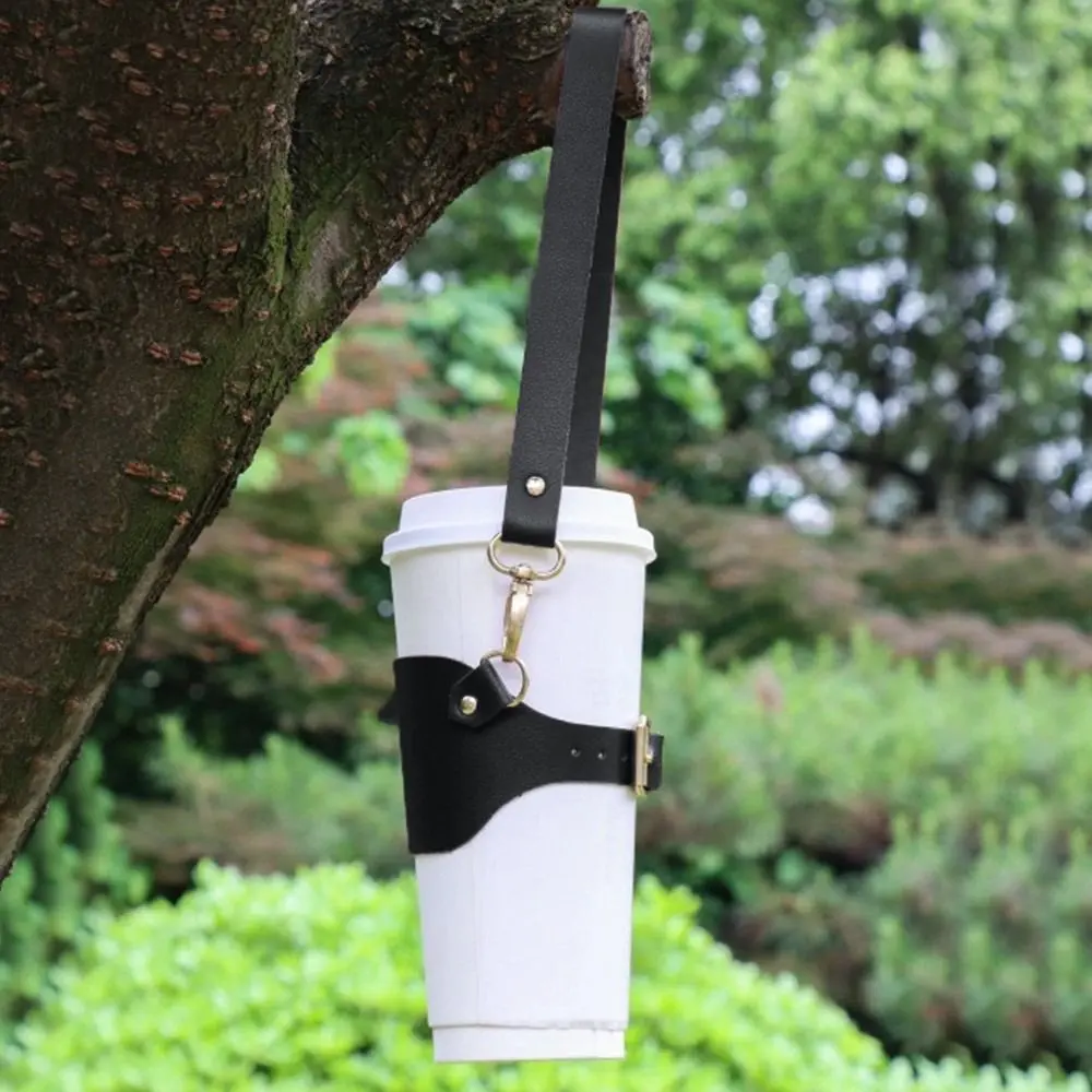 PU Leather Cup Holder Lanyard Travel Portable Water Cup Carrier Strap Multi-Functional Heat-insulated Milk Tea Cup Sleeve