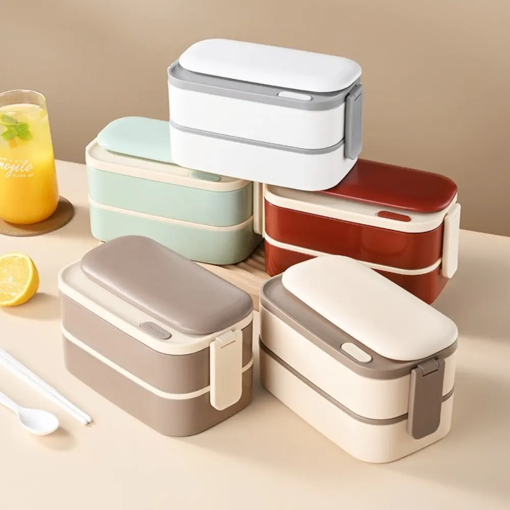 Portable 1400ml Lunch Box Interlayer Insulated Food Storage Box Divided Stainless Steel Microwave Oven Bento Box School