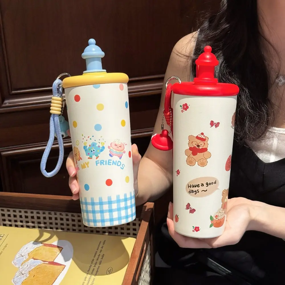 New Bear Vacuum Mug Bowknot Stainless Steel Water Bottle with Filter with Lanyard Insulated Sippy Cup