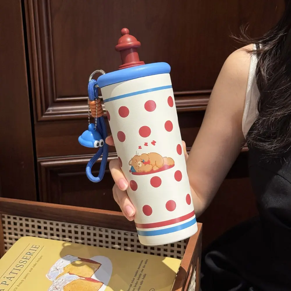 New Bear Vacuum Mug Bowknot Stainless Steel Water Bottle with Filter with Lanyard Insulated Sippy Cup