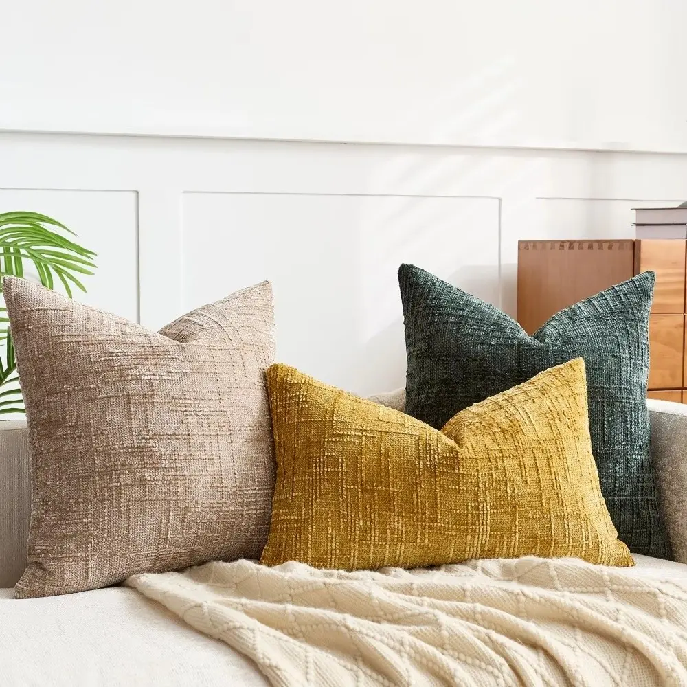 Bamboo Yarn Texture Chenille Pillowcase Solid Color Comfortable Throw Pillow Covers Living Room Decor Sofa Cushion Covers