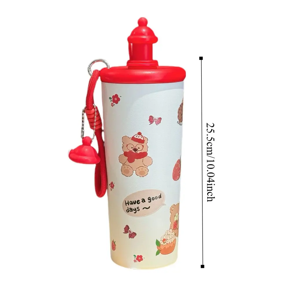 New Bear Vacuum Mug Bowknot Stainless Steel Water Bottle with Filter with Lanyard Insulated Sippy Cup
