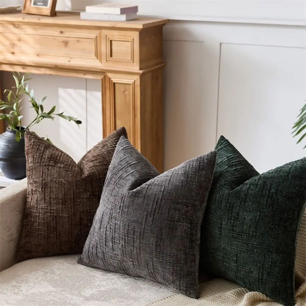 Bamboo Yarn Texture Chenille Pillowcase Solid Color Comfortable Throw Pillow Covers Living Room Decor Sofa Cushion Covers