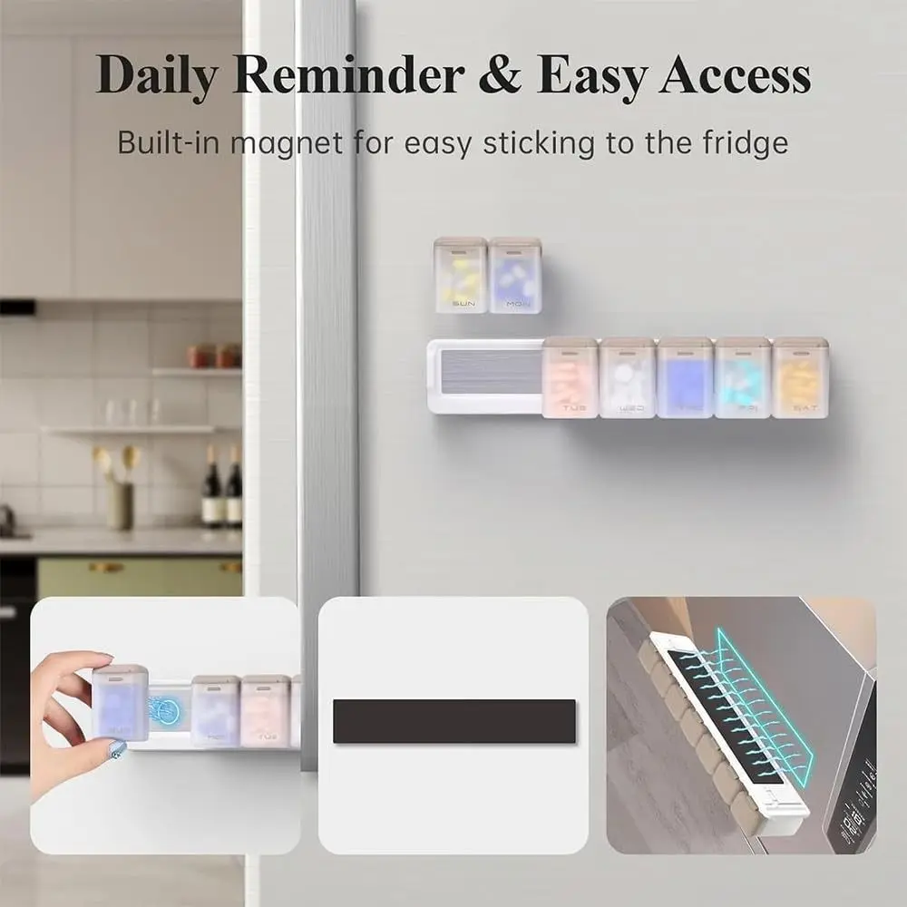 Portable Weekly Pill Organizer Magnetic Large Capacity 7 Day 1 Time a Day Travel Pill Case Water Proof Medicine Container Holder