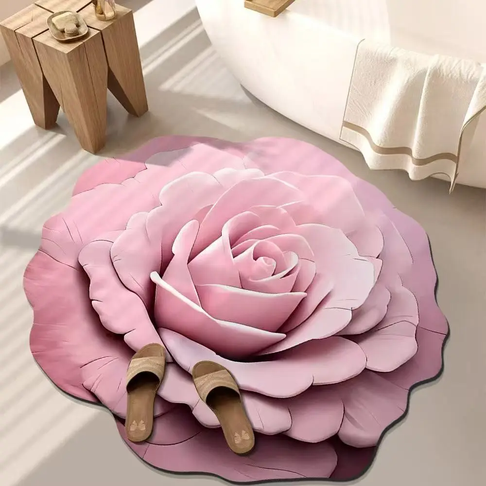 New 50*50cm Flower Carpet Soft Absorbent Bathroom Floor Mat Peony Irregular Shaped Door Gasket Living Room Tea Table Bedside