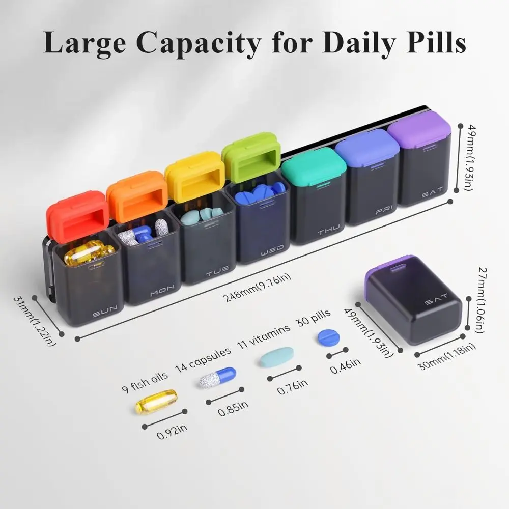Portable Weekly Pill Organizer Magnetic Large Capacity 7 Day 1 Time a Day Travel Pill Case Water Proof Medicine Container Holder