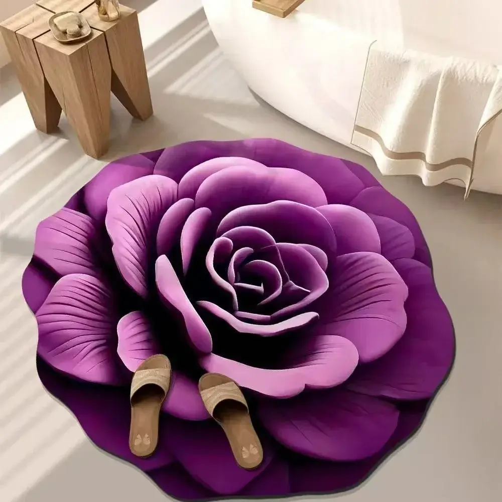 New 50*50cm Flower Carpet Soft Absorbent Bathroom Floor Mat Peony Irregular Shaped Door Gasket Living Room Tea Table Bedside