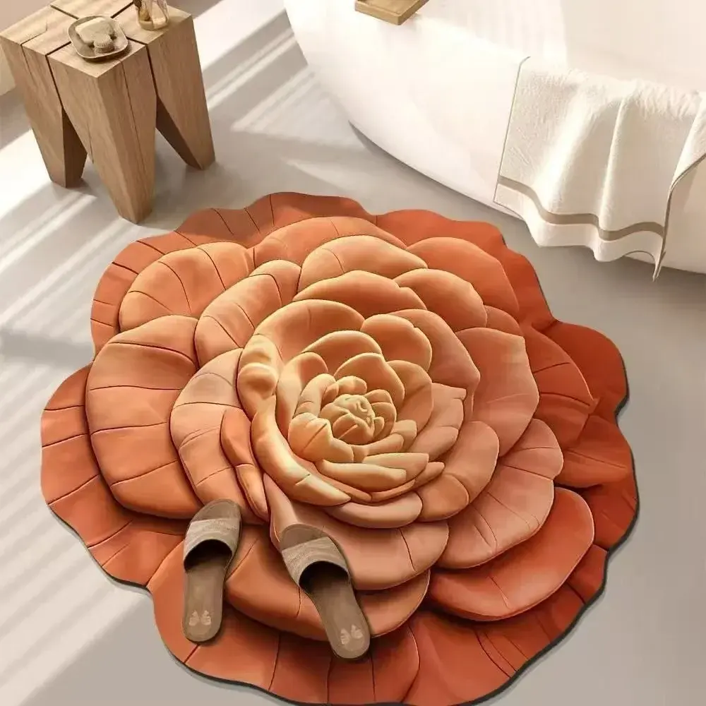 New 50*50cm Flower Carpet Soft Absorbent Bathroom Floor Mat Peony Irregular Shaped Door Gasket Living Room Tea Table Bedside