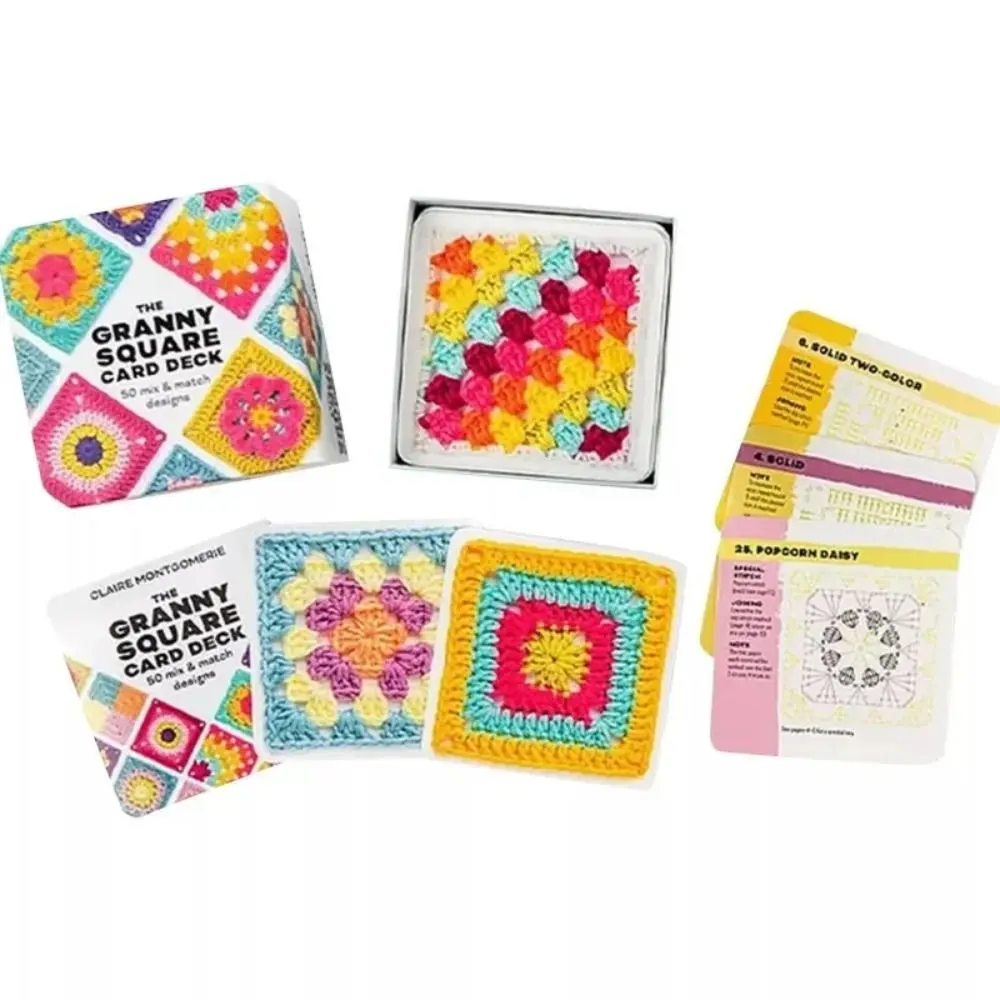 Embroidery Thread Knitted Pattern Cards Set Braided Rope DIY Granny Square Card Deck Mix Match Designs Wrapping Knitting Kit