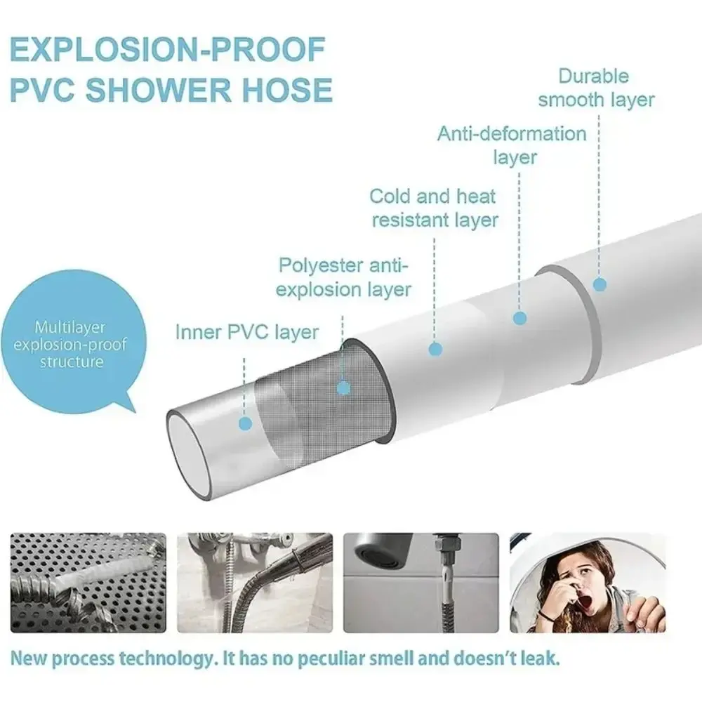 Replacement Handheld Shower Head Hose PVC Anti Winding Shower Extension Tube Explosion-proof High Pressure Spray Water Pipe