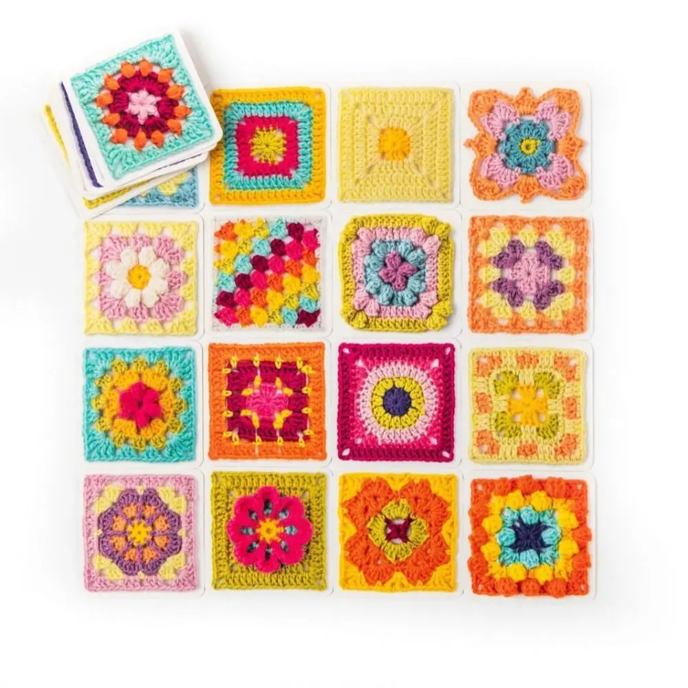 Embroidery Thread Knitted Pattern Cards Set Braided Rope DIY Granny Square Card Deck Mix Match Designs Wrapping Knitting Kit
