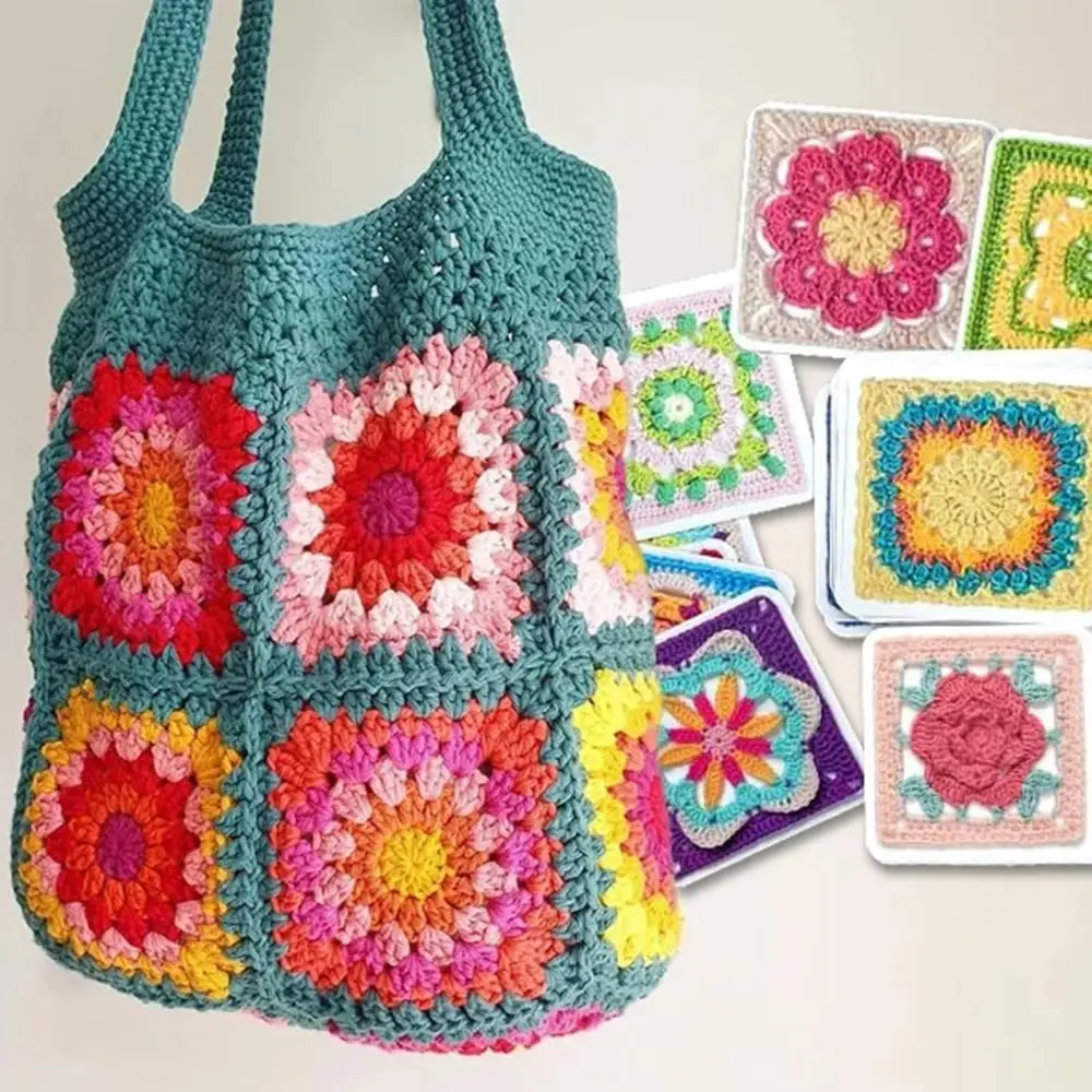 Embroidery Thread Knitted Pattern Cards Set Braided Rope DIY Granny Square Card Deck Mix Match Designs Wrapping Knitting Kit