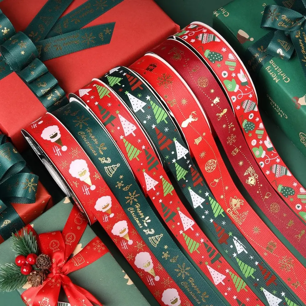 2.5cm Christmas Flower Packaging Gift Ribbon Bouquet Gold Hot Stamping Ribbon Ribbon Floral Packaging Material