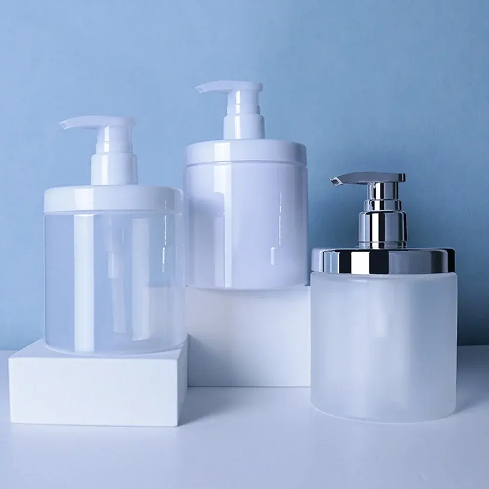 500/1200ml Pump Bottle Dispenser Wide Mouth Clear Shower Soap Dispenser Refillable PET Storage Bottle