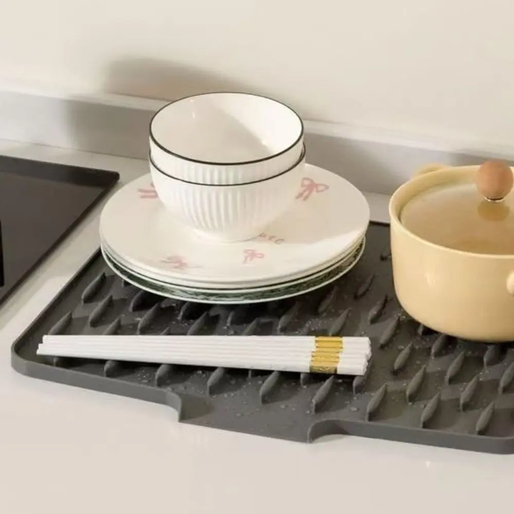 Non-slip Silicone Drainage Mat Foldable Large Size Tableware Drainer Pad Anti-scald Coaster Utensils Drying Dish Drying Mat