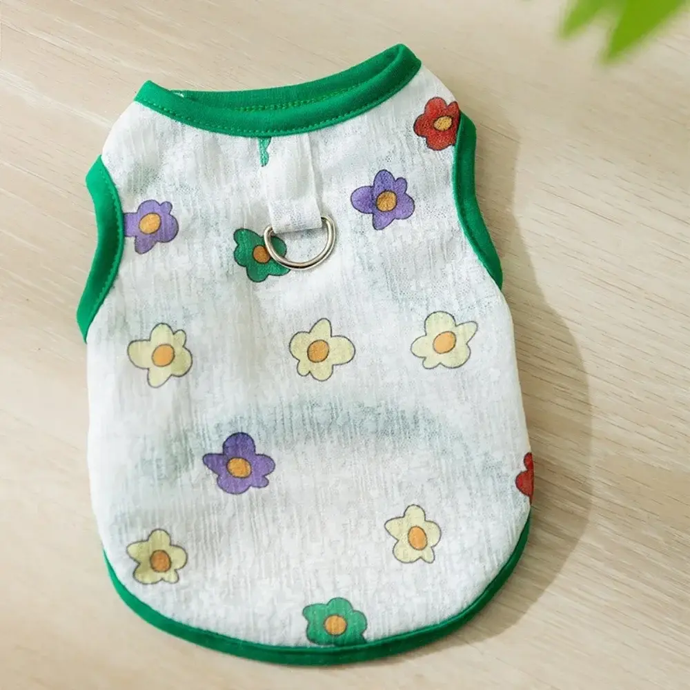 New Cute Flowers Summer Cat Vest Breathable Cartoon Print Puppy Shirts Soft Blue Green Dog Thin T-Shirt for Small Medium Dog