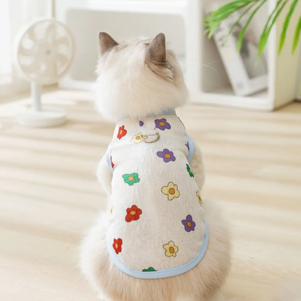 New Cute Flowers Summer Cat Vest Breathable Cartoon Print Puppy Shirts Soft Blue Green Dog Thin T-Shirt for Small Medium Dog