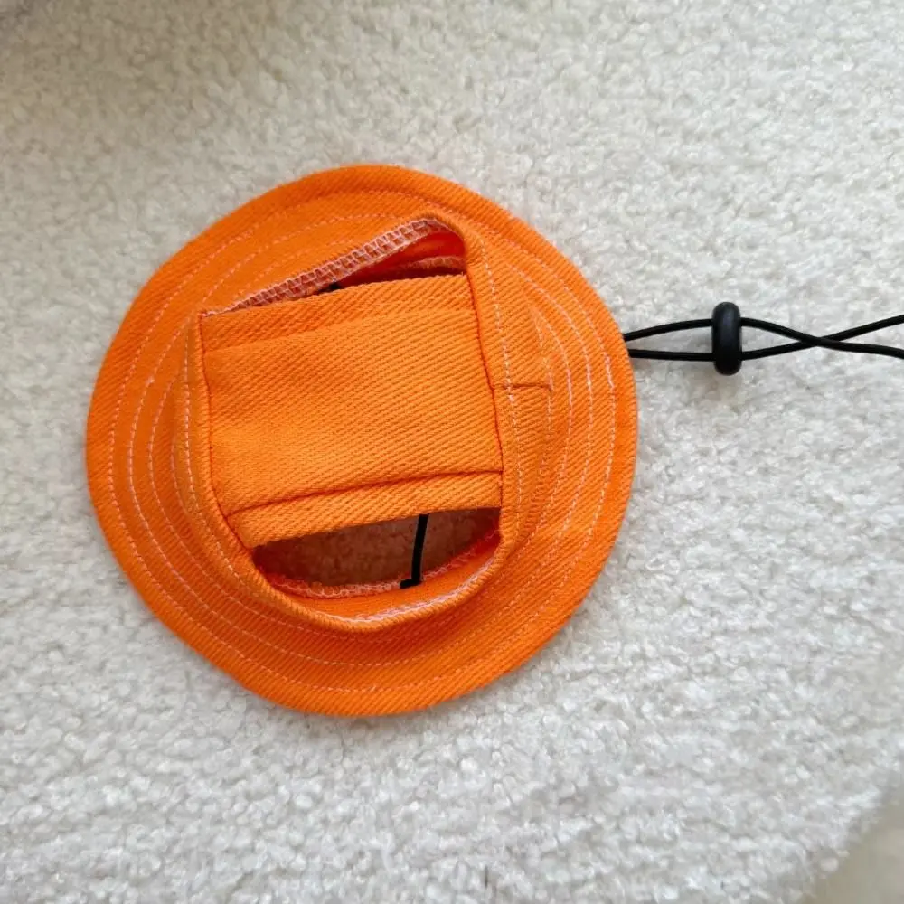 Casual Cotton Pet Sunshade Cap Solid Color Adjustable Dog Cat Bucket Hat Breathable With Ear Holes Pet Sunscreen Tie Hat Outdoor