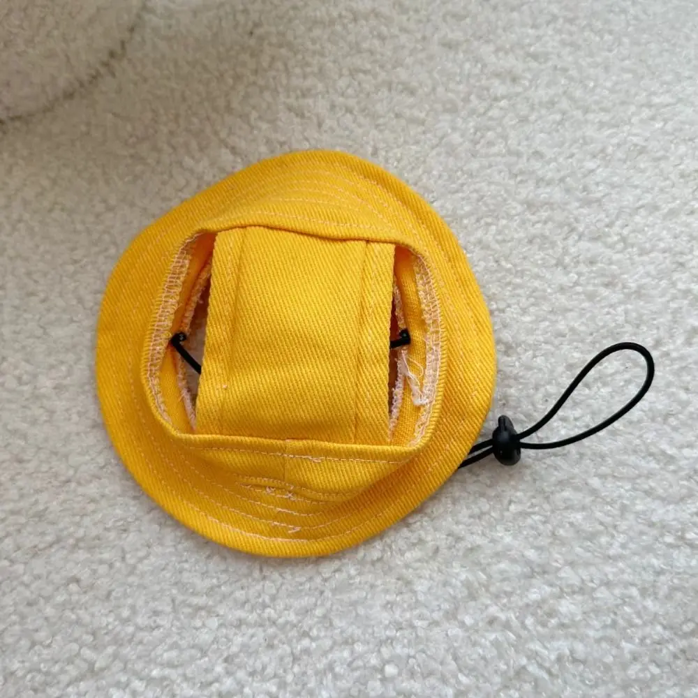 Casual Cotton Pet Sunshade Cap Solid Color Adjustable Dog Cat Bucket Hat Breathable With Ear Holes Pet Sunscreen Tie Hat Outdoor