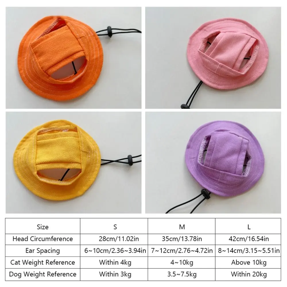 Casual Cotton Pet Sunshade Cap Solid Color Adjustable Dog Cat Bucket Hat Breathable With Ear Holes Pet Sunscreen Tie Hat Outdoor