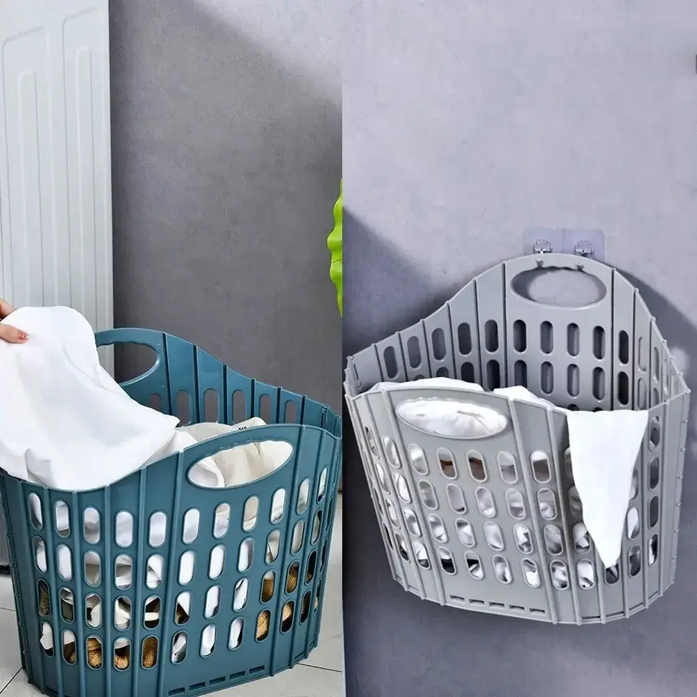 Plastic Foldable Laundry Basket Multifunctional with Handle Dirty Clothes Basket Wall Mounted Laundry Room Storage Basket
