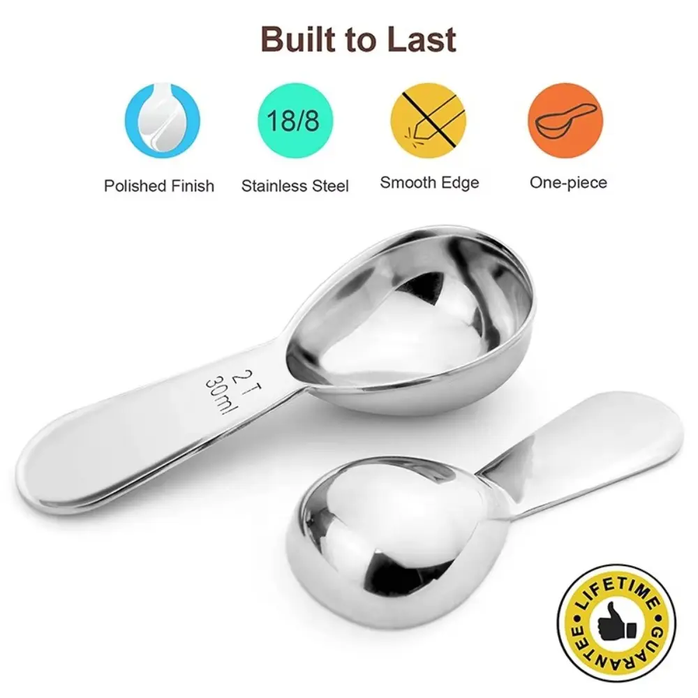 Durable Stainless Steel Coffee Scoops 1 Tbsp or 2 Tbsp 15/30ml Ergonomic Tablespoon Powder Scoop Baking Tools