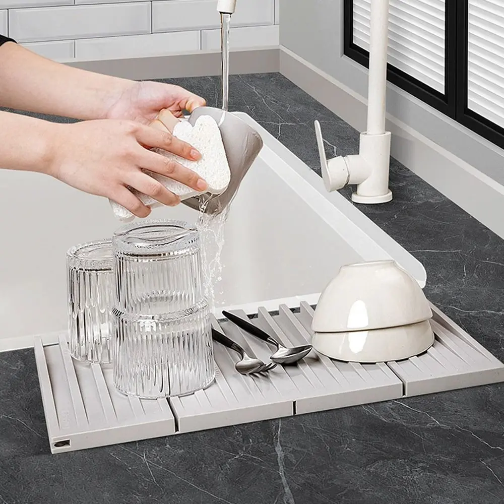 Foldable Silicone Dish Drying Mat Multifunctional Utensils Drying Kitchen Draining Mat Anti-scald Coaster Sink Placemat