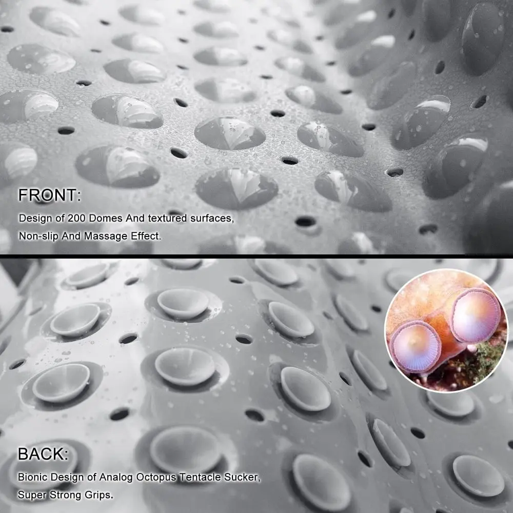 New Non-Slip Bathtub Mats with Drain Holes and Suction Cups with Machine Washable Extra Long Bath Mat BathMat for Bathroom