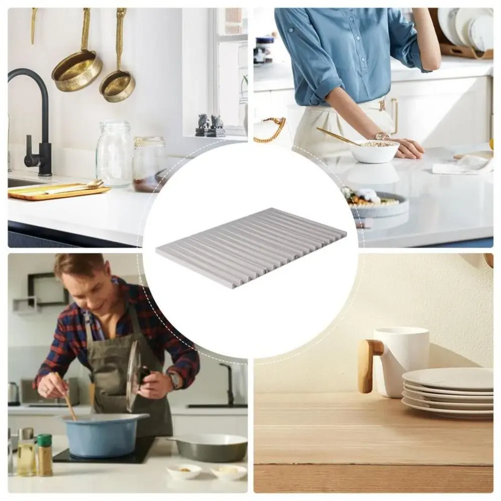 Foldable Silicone Dish Drying Mat Multifunctional Utensils Drying Kitchen Draining Mat Anti-scald Coaster Sink Placemat