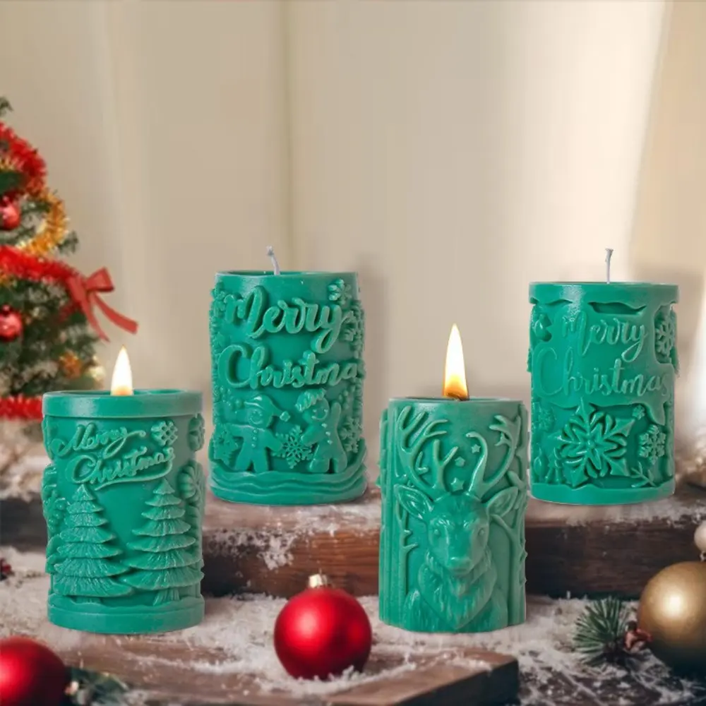 New Merry Christmas Candle Mold 3D Geometric Silicone Soap Making Tools Pine Reindeer Pattern DIY Crafts Scented Candle Molds