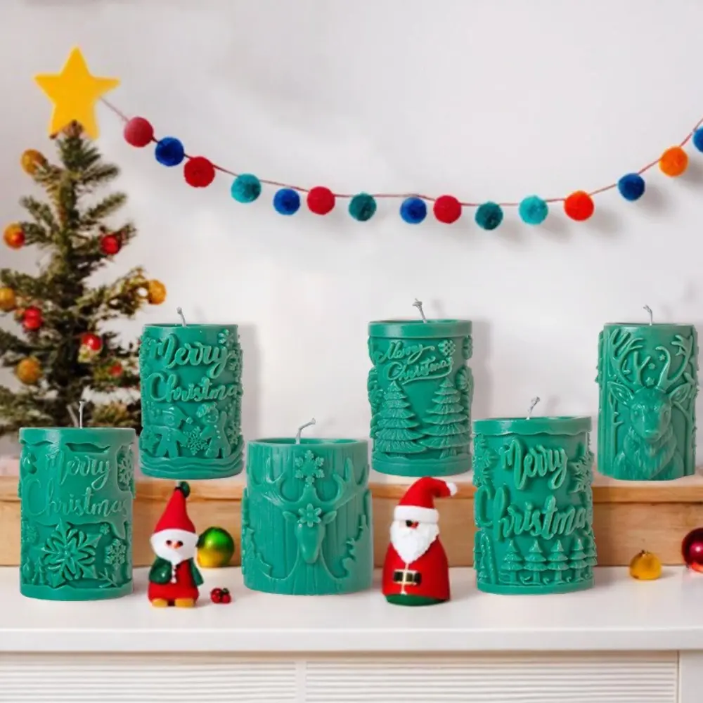 New Merry Christmas Candle Mold 3D Geometric Silicone Soap Making Tools Pine Reindeer Pattern DIY Crafts Scented Candle Molds