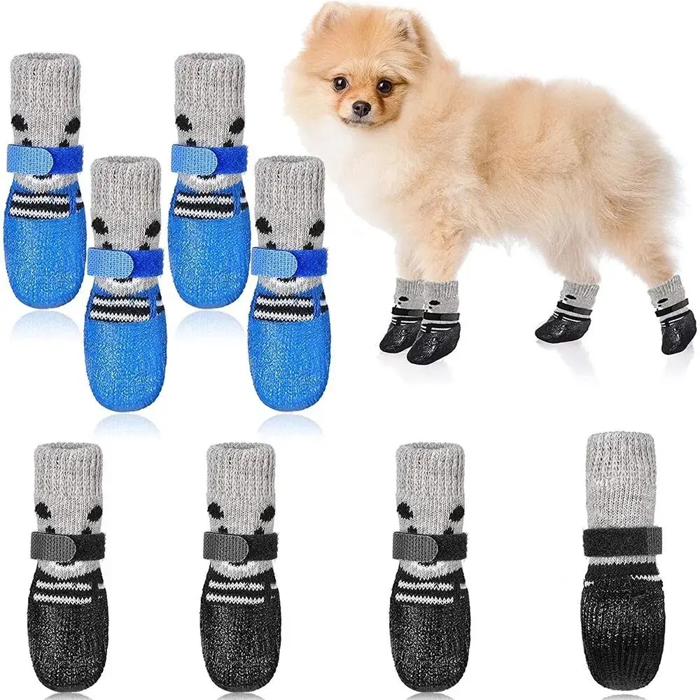 2Pairs Autumn Winter Pet Dog Shoes Socks Waterproof Cats Rubber Socks Non-slip Dog Rain Snow Boots Socks Dogs Knitting Warm Sock