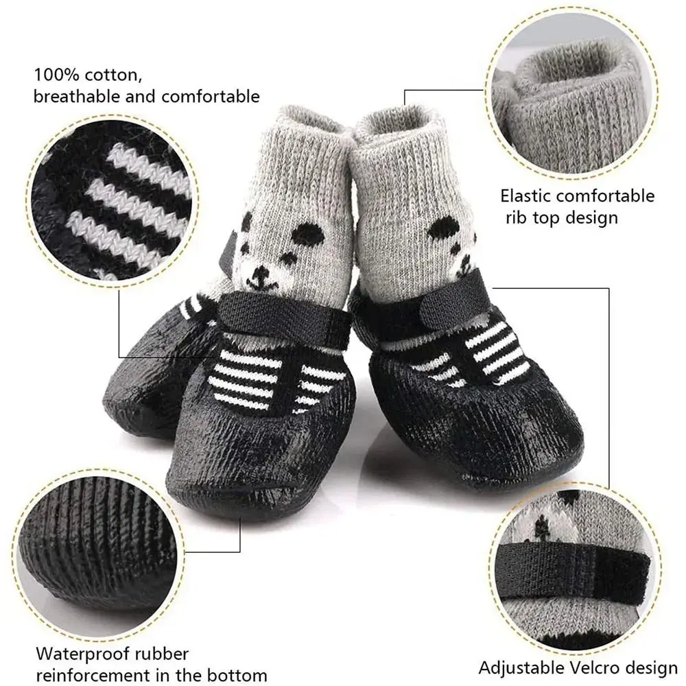 2Pairs Autumn Winter Pet Dog Shoes Socks Waterproof Cats Rubber Socks Non-slip Dog Rain Snow Boots Socks Dogs Knitting Warm Sock