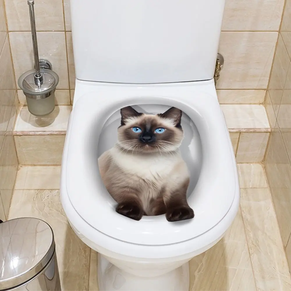 Cute PVC Toilet Stickers Self-adhesive 3D Cat Dog Wall Sticker Waterproof Toilet Seat Decals Home Decoration
